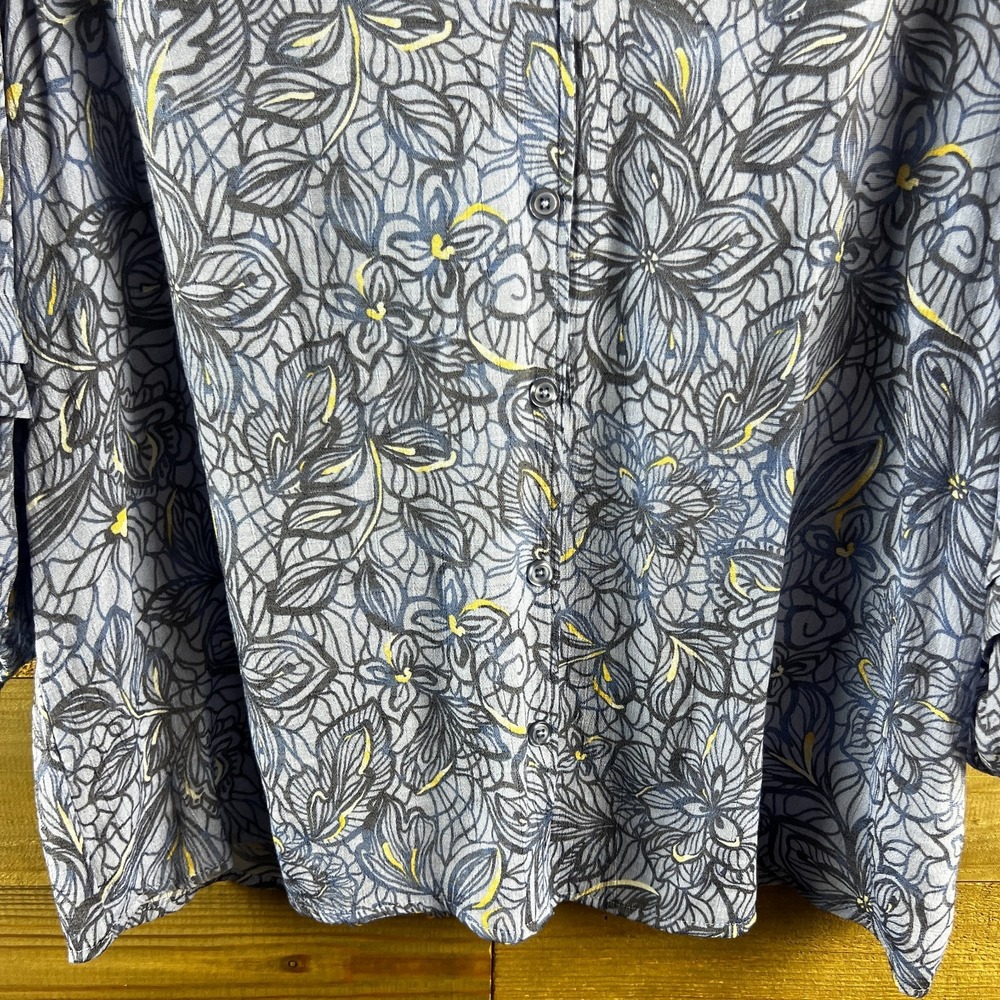 Zac & Rachel Womens Shirt 3/4 Tiered Sleeve Vneck Button Up Floral Blue Boho XL - Picture 3 of 7